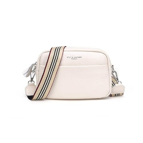 FANFUSUZI Crossbody Bag Damen Leder Breiter Gurt Handtasche Umhängetasche Moderne Taschen mit breitem wasserdichter und langlebiger,Weiß. von FANFUSUZI