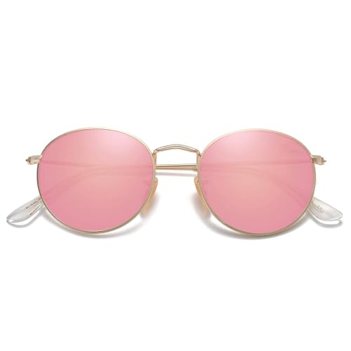 FANFUSUZI Sonnenbrille Damen Kleine runde polarisierte Sonnenbrille für Frauen Männer Klassische Vintage Retro Schatten UV400 (Gold Pink) von FANFUSUZI