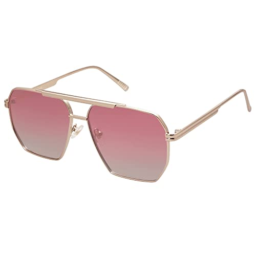 FANFUSUZI Retro Oversized Square Polarized Sunglasses for Women and Men Vintage Shades UV400 Classic Large Metal Sun Glasses (Gold/Pink) von FANFUSUZI