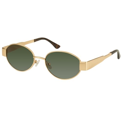 FANFUSUZI Sonnenbrille Damen Oval Retro Designer Oval Metal Sunglasses for Women Trendy Style (Gold Green) von FANFUSUZI