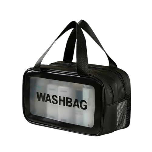 Durchsichtig Washbag, Reise Kosmetiktasche Trocken Nass Trennung Waschtasche Tragbar Kulturtasche PVC Wasserdicht Kulturbeutel Make Up Tasche Toiletries for Women Men (Schwarz, M) von FANGCCC