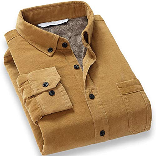 Dickes Warmes Hemd - Modisches Plüsch-Verdickungs-Winter-Warm-Bodenhemd Herren-Cord-Futter Langärmelige Schlanke Oberteile Einfach Und Bequem Hellgelb Eleganter Outdoor-Sport Und Freizeit, Xl von FANGDADAN