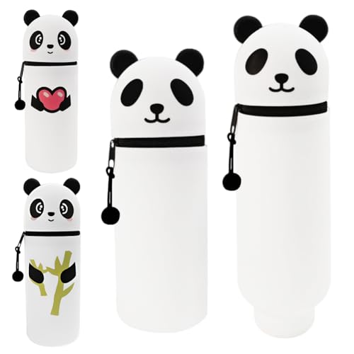 FANGHENG Kawaii Federmäppchen 2 in 1 aus Weichem Federmäppchen Stiftbehälter Cartoon Federmäppchen Stifteetui aus Silikon Teleskopisch Mäppchen für Kinder Schule Home Office Supplies (Panda) von FANGHENG