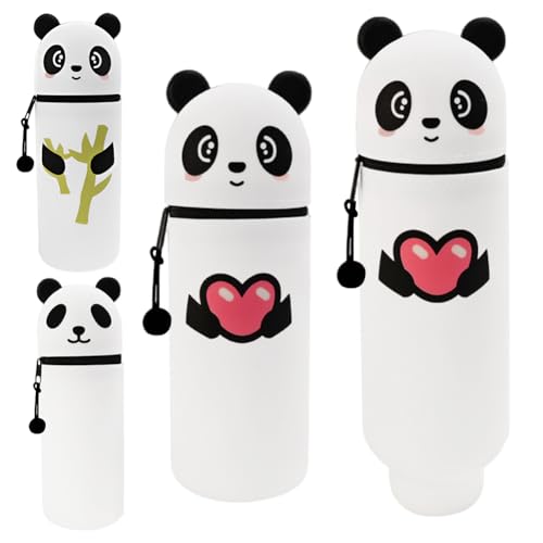 FANGHENG Kawaii Federmäppchen 2 in 1 aus Weichem Federmäppchen Stiftbehälter Cartoon Federmäppchen Stifteetui aus Silikon Teleskopisch Mäppchen für Kinder Schule Home Office Supplies (Panda-Liebe) von FANGHENG