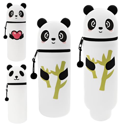 FANGHENG Kawaii Federmäppchen 2 in 1 aus Weichem Federmäppchen Stiftbehälter Cartoon Federmäppchen Stifteetui aus Silikon Teleskopisch Mäppchen für Kinder Schule Home Office Supplies (Panda-Bambus) von FANGHENG