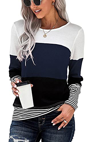 FANGJIN Damen Pullover Herbst Tshirt Lang Langarmshirt Winter Shirt Langarm Oberteil Longshirt Elegant T-Shirt Oversize Bluse Damenpullover Lässige Moderne Longsleeve Strickjacken Navy Blau XXL von FANGJIN