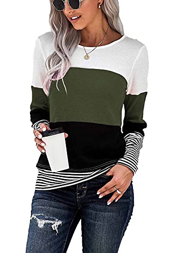 FANGJIN Blusen Damen Pullover Elegante Oberteile Lang Damenpullover Langarm Oliver Tops Langarmshirt mesh Tshirt Kleidung Longsleeve Shirts Grün S （34 36） von FANGJIN