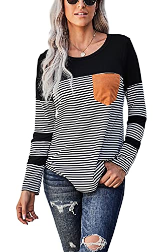 FANGJIN Blusen Damen Pullover Lang Damenpullover Langarm Damen Kleidung Damen Langarmshirt Kleidung Damen Longsleeve Damen Pullover Damen Schwarz Größe S von FANGJIN