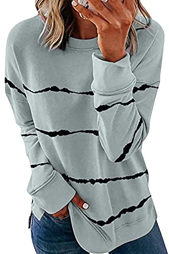 FANGJIN Damen Modern Rundhals Sweatshirt Pullover Langarm Grau S von FANGJIN