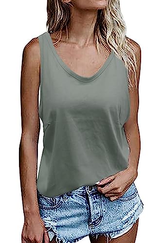 FANGJIN Damen Ärmelloses Oberteil Tunika Sommer Lang Tank Tops Locker V-Ausschnitt Einfarbige T-Shirt Casual Camisole von FANGJIN