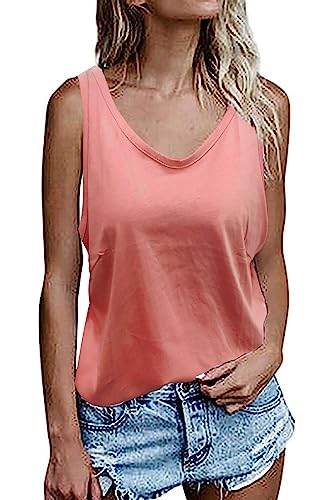 FANGJIN Damen Ärmelloses Oberteil Tunika Sommer Lang Tank Tops Locker V-Ausschnitt Einfarbige T-Shirt Casual Camisole von FANGJIN