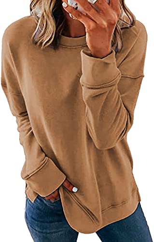 FANGJIN Oberteile Damen Langarmshirt Pullover Sweatshirt Rundhals Casual Sport Shirt Tops Herbst Winter Khaki Los Angeles Vintage Oversized Langarm Shirt XL von FANGJIN