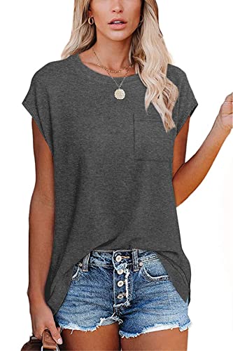 FANGJIN Damen Casual Solid T-Shirt Pullover Kurzarm Elegant Grau Groß L von FANGJIN