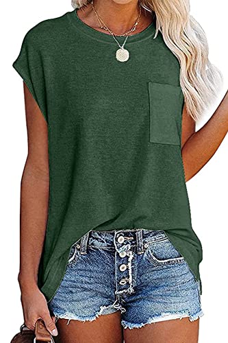 FANGJIN Damen Casual Solid T-Shirt Pullover Kurzarm Elegant Grün X-Large XL von FANGJIN