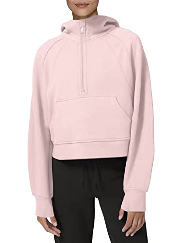 FANGJIN Damen Crop Kapuzenpullover Oberteile Zipper Standkragen Hoodie Fleece Lined Cropped Sweatshirts Langarm Athletisch Kapuzenpulli Rosa Oberteile M von FANGJIN