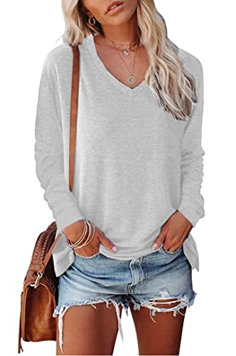 FANGJIN Damen Einfarbig Sport Shirts Pullover Langarm Oberteile Tshirt Sommer elegant Sweatshirt lose modern Tops Winter T-Shirt Bluse weiß Business Fitness Kleidung 2023 Clothes L von FANGJIN