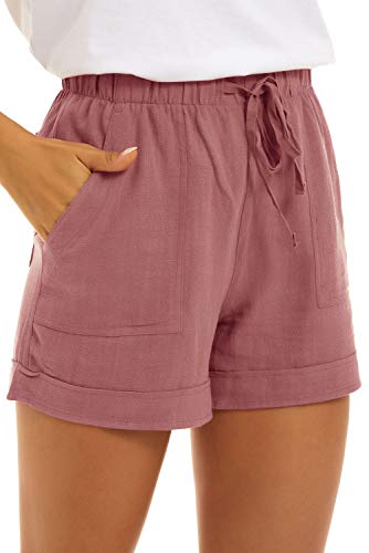 FANGJIN Damen Elastische Hosen Taille Mit Taschen und Wide Leg Bottom Damen Konzert Shorts Kreuzfahrt Essentials Petite Hose Blasses Rosa XXL von FANGJIN