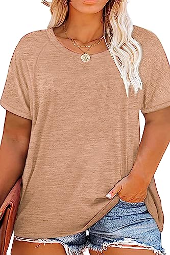 FANGJIN Damen Große Größen T-Shirt Sommer Kurzarm Oversized Rundhals Oberteil Locker Frauen Casual Lo0se Tops Elegant Bluse von FANGJIN