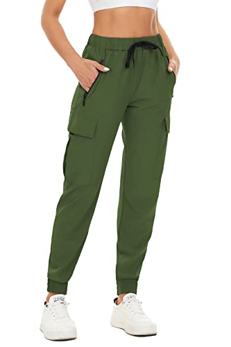 FANGJIN Damen Jogginghosen Leichte Freizeithose Dünner Stoff für Frauen Hosen Schnelltrocknende Outdoorhose mit Tunnelzug Wanderhose Grün S von FANGJIN