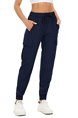 FANGJIN Damen Jogginghosen Leichte Freizeithose Dünner Stoff für Frauen Hosen Schnelltrocknende Outdoorhose mit Tunnelzug Wanderhose Marineblau XL von FANGJIN