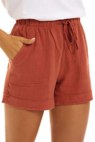 FANGJIN Damen Kordelzug Urlaub Outfits Bequeme Aufwärmen Atmungsaktive Urlaubskleidung Große Größe Elasthan Boxershorts Leinenhose Sommer Mit 4 Pocket Orange XL von FANGJIN