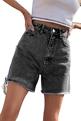 FANGJIN Damen Kurzer Jeans Sommershort Casual Denim Shorts Mittlere Taille Hotpants mit Taschen Jeanshose Grau XL von FANGJIN