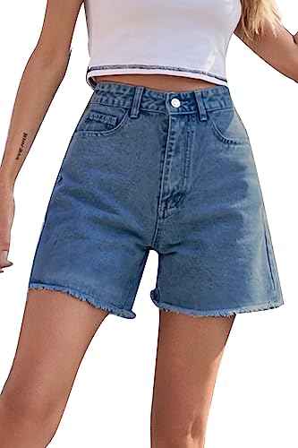 FANGJIN Damen Kurzer Jeans Sommershort Casual Denim Shorts Mittlere Taille Hotpants mit Taschen Jeanshose Hellblau XXL von FANGJIN