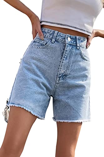 FANGJIN Damen Kurzer Jeans Sommershort Casual Denim Shorts Mittlere Taille Hotpants mit Taschen Jeanshose Himmelblau XXL von FANGJIN