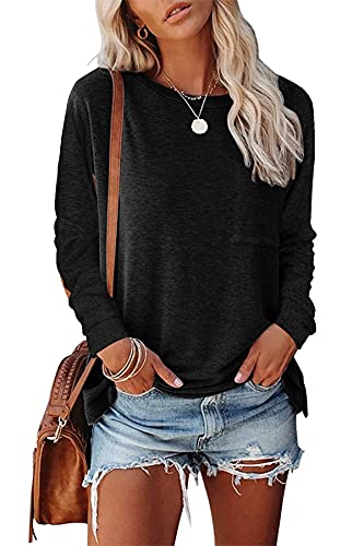 FANGJIN Damen Langarm/Kurzarm O-Ausschnitt Basic T-Shirt Ladies Sommer Casual Oberteil Locker Bluse Weiches hohe Qualität Material Tops Schwarz Sport und Freizeit Shirts 2023 Womens Clothes Groß L von FANGJIN