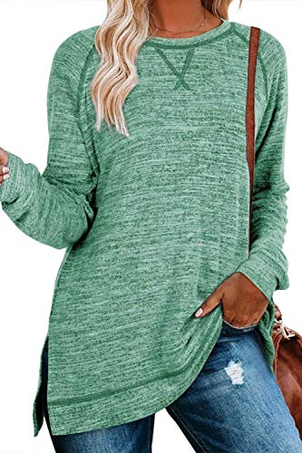 FANGJIN Damen Pullover Casual Solid Langarm Tshirt Oberteile Winter Longpullover Bluse Elegant Langarmshirt Kleidung Grün Klein S von FANGJIN