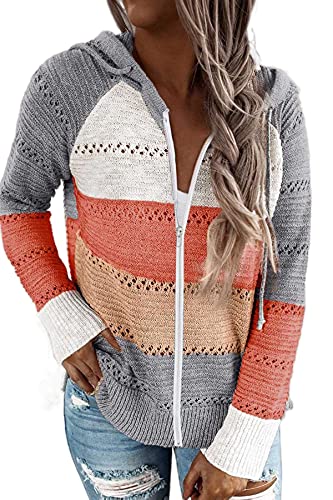 FANGJIN Damen Pullover Damen Sweatshirt Jacke Damen Hoodie Damen Kapuzenpullover Herbst Winter Freizeit Langarm Sweatshirt Kapuzenpulli Tops Grau S von FANGJIN