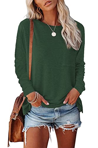 FANGJIN Damen Langarmshirt Pullover Long Sleeve Tops Damen Oberteile Herbst Winter Longshirt Frauen Langarm Elegant Bluse Longpullover für Damen Sport Sexy Kleidung Sweatshirt Grün Groß L von FANGJIN