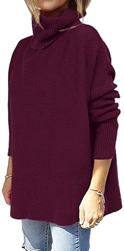 FANGJIN Damen Pullover Rollkragenpullover Damen Oversize Pullover Damen Strickpullover Damen Kleidung Damen Pullover für Damen Damen Pullover elegant Winterpullover Damen warm Claret Large von FANGJIN