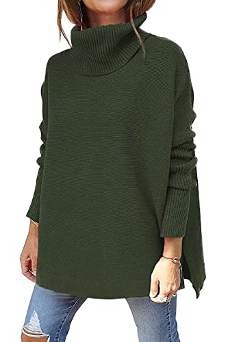 FANGJIN Damen Pullover Rollkragenpullover Damen Oversize Pullover Damen Strickpullover Damen Kleidung Damen Pullover für Damen Damen Pullover elegant Winterpullover Damen warm grün Medium von FANGJIN