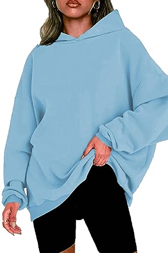 FANGJIN Damen Pullover Teenager Mädchen Hoodie Pullis Klamotten Coole Oversize Hoodie Oberteile Winterjacke Y2K Kapuzenpullover Sweatshirt Herbst 2023 Himmelblau L von FANGJIN