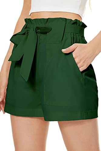 FANGJIN Damen Sommer Short Bermuda Shorts mit Aufschlag Baumwolle Sportliche Kurze Sweathose Lockere Strandshorts mit Tasche für Sport Urlaub Dunkelgrün M(36 38) von FANGJIN