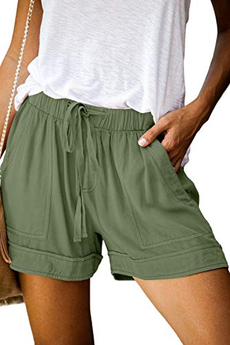 FANGJIN Damen Strand Shorts Elastische Stoffhose Kurz Damenshorts für Frauen Hosen Sommer Taillenhose Größentabelle Hose Grün S von FANGJIN
