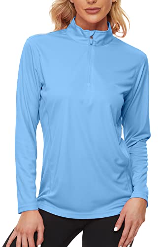 FANGJIN Damen Sport Langarm Shirts 1/4 Reißverschluss Laufshirt Langarmshirt Fitness Oberteile Running Fashing Tops Langarm Funktionsshirt UPF 50+ Atmungsaktiv Langarmshirt Blau L von FANGJIN