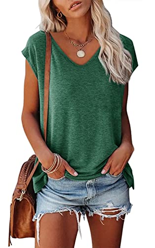 FANGJIN Damen V-Ausschnitt Tops Kurzarm Tshirt Ladies Sommer Casual Pullover Oberteile Frauen Elegant Grün Sport und Freizeit Shirts Reise Essentials Shirt X-Large XL von FANGJIN