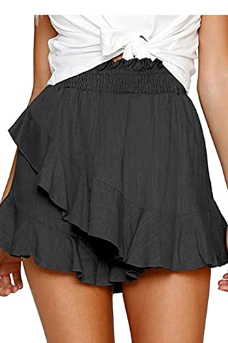 FANGJIN Fashion Damen Mädchen Basic Short Solid Hotpants Skater Mini Rock mit Shorts Casual Party Sommerrock im Böhmischen Stil Schwarze Hot Pants L von FANGJIN