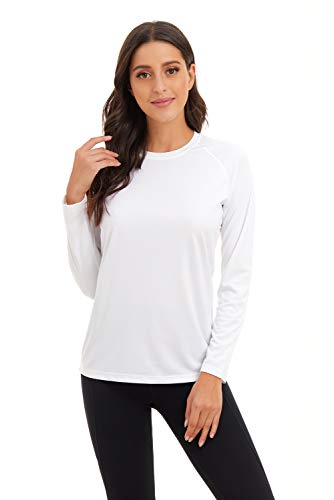 FANGJIN Frauen Große Größe Rundhals Sonnenschutzkleidung Gemütlicher Pastellpullover Lose Langarm UV-Schutz Outdoor-Aktivitäten Shirt Weiß L von FANGJIN