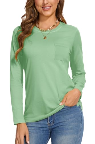 FANGJIN Herbst Mode Damen Pullover Elegant Winter Oberteile Langarm Baumwolle Große Größen Rundhalsausschnitt Minzgrün XL von FANGJIN