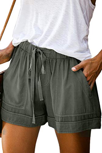 FANGJIN Leinen Frauen Kurze Hosen Kurze Hosen Damen Sommer Comfy Kordelzug Lässige Kurze Hosen Lockere Leichte Hose 7 Zoll Schrittlänge Elastic Waist Oberschenkeltasche Chino Shorts Salbeigrün XL von FANGJIN