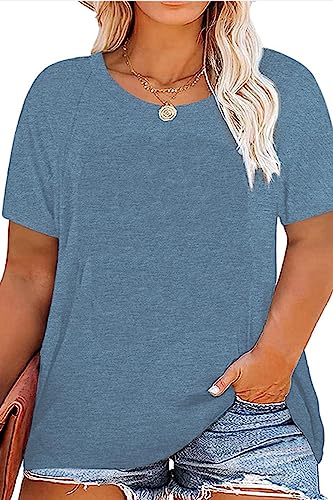 FANGJIN Oberteile Damen Sommer Locker Große Größen T-Shirt Oversize Kurzarm Rundhals Oberteil Locker Frauen Casual Lose Tops Elegant Bluse Blau Shirt FANGJIN Oberteile Damen Sommer Locker Große Größen T-Shirt Oversize Kurzarm Rundhals Oberteil Locker Frauen Casual Lose Tops Elegant Bluse Blau Shirt von FANGJIN