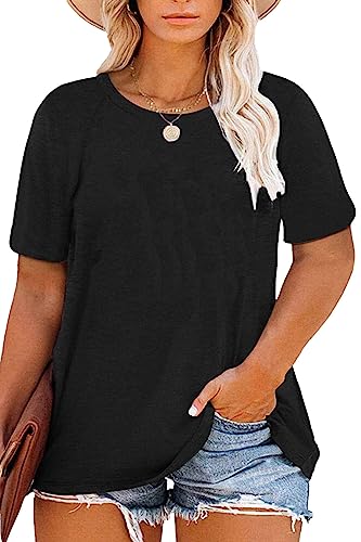 FANGJIN Sommerkleid Damen große größen T-Shirt Kurzarm Rundhals Oberteil Locker Tops Frauen Casual Lose Tops Elegant Basic Leichter Pullover schwarzes Bluse von FANGJIN