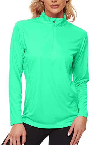 FANGJIN Damen Sport Langarm Shirts 1/4 Reißverschluss Laufshirt Langarmshirt Fitness Oberteile UV-Schutz Outdoor-Aktivitäten Shirt Sport Tshirts für Damen Grün XXL von FANGJIN