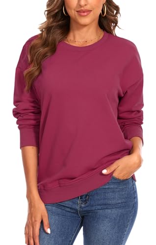 FANGJIN Sweatshirt Damen Basic Rundhals Langarmshirt Frühling Herbst Pullover Casual Lose Oberteile Shirts Tops Rose XXL von FANGJIN