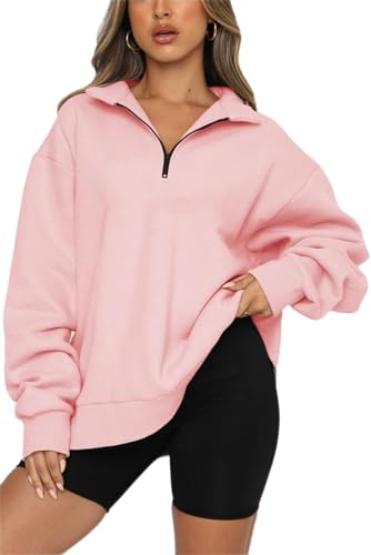 FANGJIN Sweatshirt Pullover Damen Frauen Oversized Sweatshirt Casual Einfarbig Workout Loose Fashion Rosaes Plüsch Top Rosa S von FANGJIN