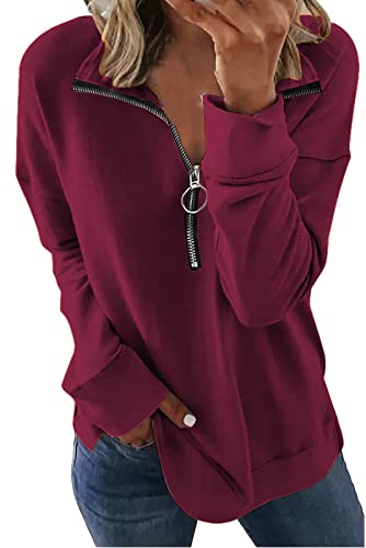 FANGJIN Sweatshirt für Frauen Frühling und Herbst Casual Sweatshirt Einfarbig Workout Pullover Rosees Plüsch Top Rose S von FANGJIN