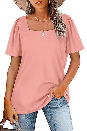 FANGJIN Damen Kurzarm Tshirt Casual Pullover Oberteile Frauen Sommer Tuniken Tops Elegant Rosa Activewear Klein S von FANGJIN